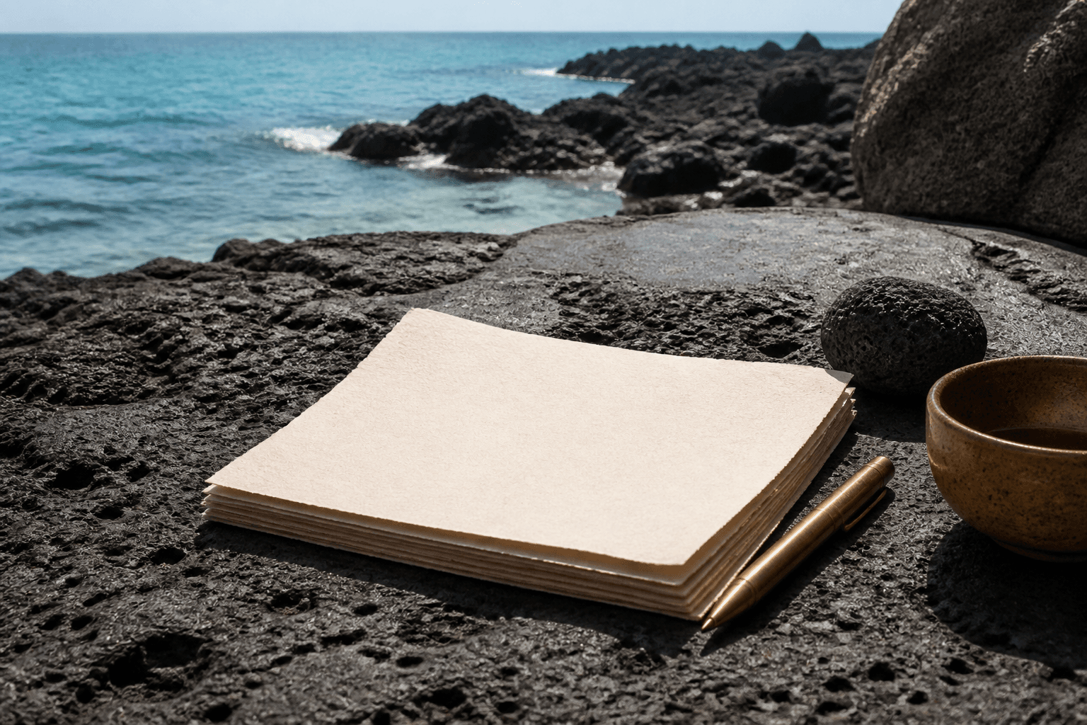 An itemised Hawaiʻi Island fee stack on cream paper on a Kohala lava-stone counter, hard sun.